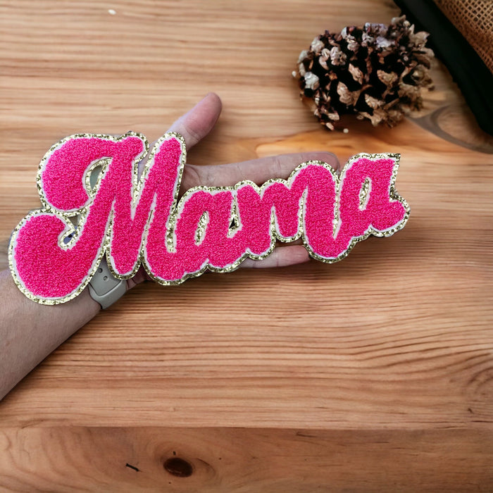 Mama 27cm x 11cm Gold Trim Chenille Iron-On Patch