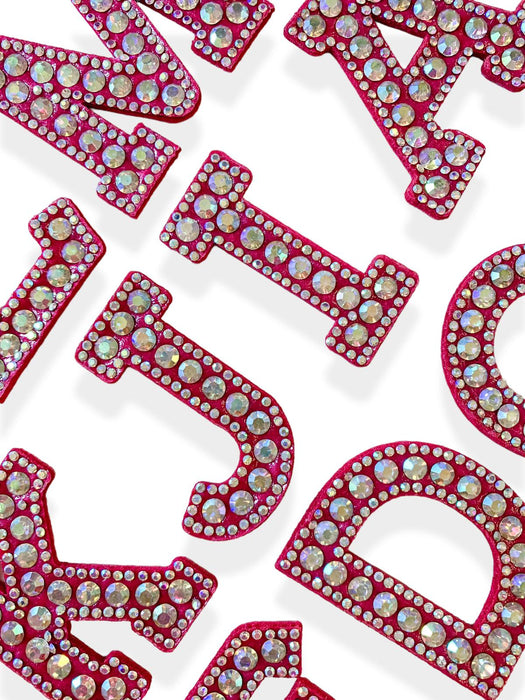 Fuchsia Pink 5.5cm Rhinestone Iron On Patch Letters