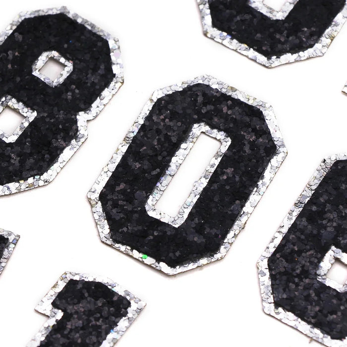 Black & Silver Sequin 5cm Iron-On Patch Numbers