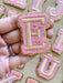 Pink Gold Trim Embroidered 6.2cm Iron On Patch Letter E