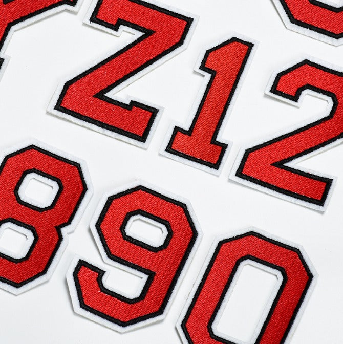 Red 11.3cm Embroidered Iron On Patch Numbers  & Letters