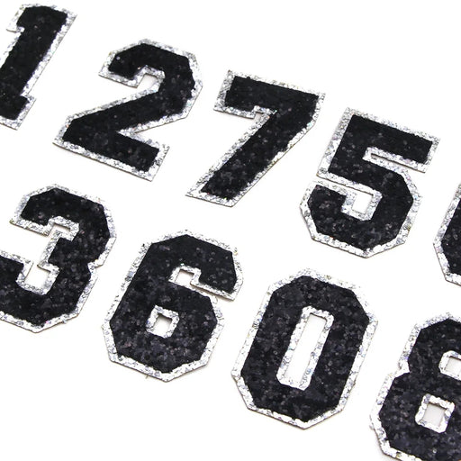 Black & Silver Sequin 5cm Iron-On Patch Numbers