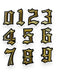 Metallic gold and black old english font iron on number patches