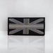 Grey metallic thread embroidered Union Jack GB Flag sew-on patch with a hook and loop fastener backing