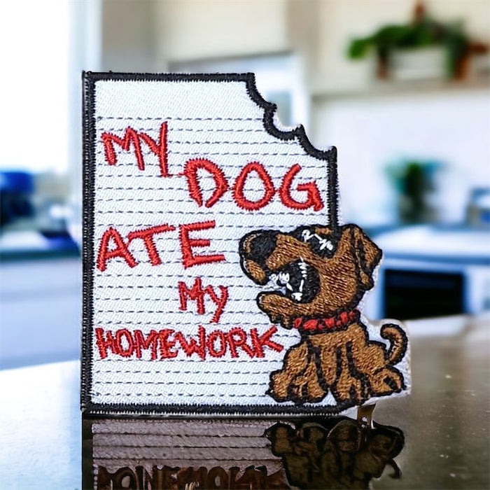 Dog Ate My Homework 5.5cm Embroidered Iron-On Patch