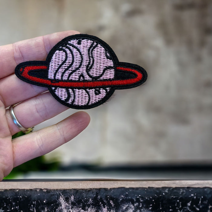 Pink Planet Embroidered Iron-On Patch