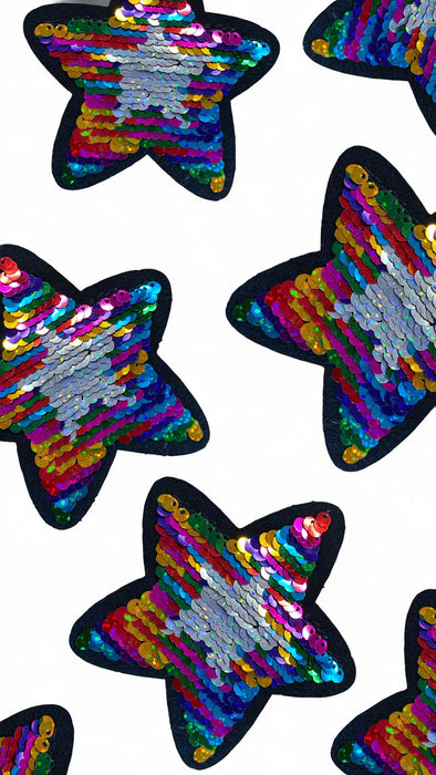 Rainbow Sequin Sparkle Star Iron On Patch