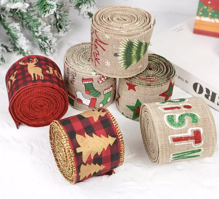 Christmas Wide Burlap Ribbon 5m x 63mm