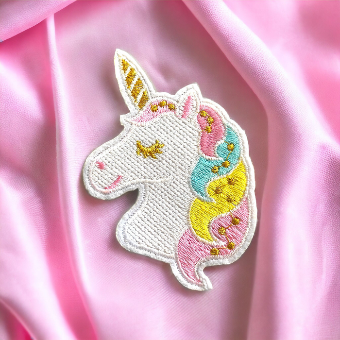 Pastel Gold & White Unicorn 8.5cm Embroidered Iron-On Patch