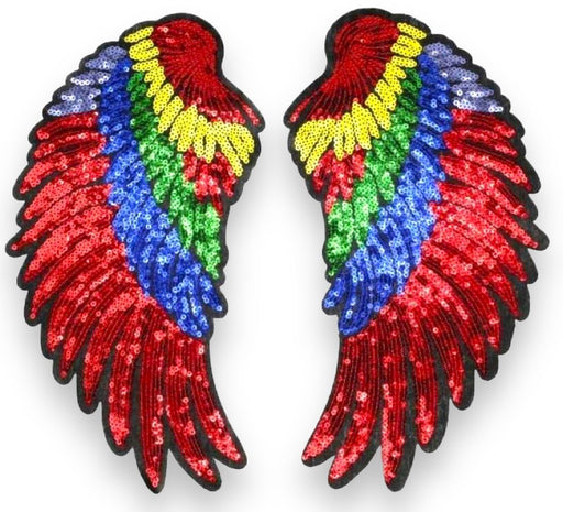 Large Rainbow 26cm Angel Wings Sequin Iron-On Patches