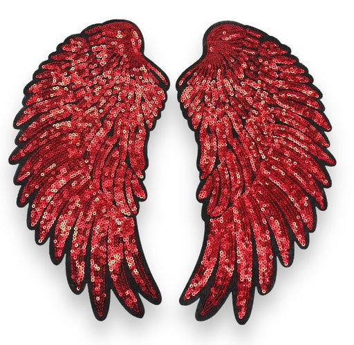 Large Red 26cm Angel Wings Sequin Iron-On Patches