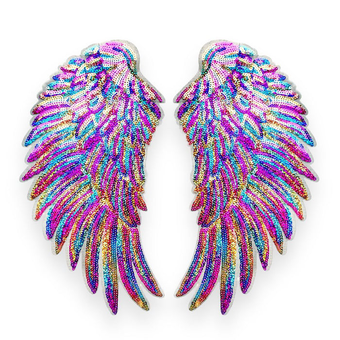 Large Multicoloured 27cm Angel Wings Sequin Iron-On Patches