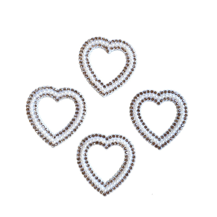 Pearl Gold Rhinestone Heart 6.5cm Iron-On Patches