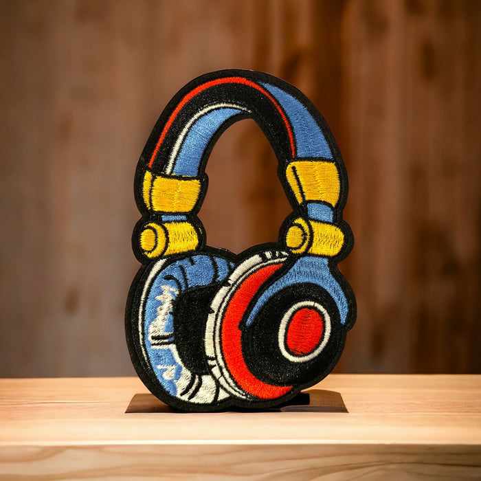 Colourful Headphones Embroidered 12.5cm Iron-On Patch