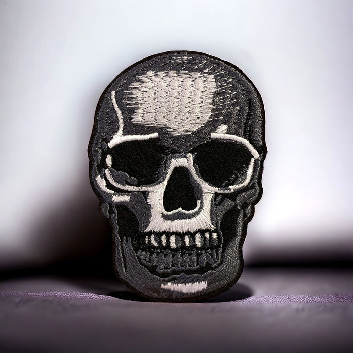 Grey Skull Embroidered 9cm Iron-On Patch