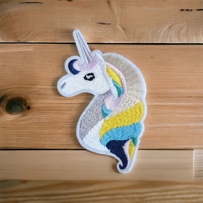 Silver Horn Unicorn Embroidered 11cm Iron-On Patch