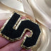 Black Chenille Gold Trim 5cm Iron-On Patch Number 5