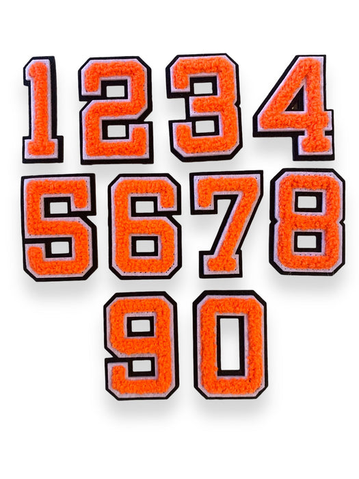 3D Varsity Style Orange 7.5cm Chenille Iron-On Patch Numbers