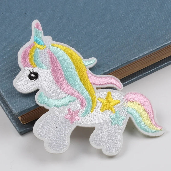 Pastel White Unicorn 9cm Embroidered Iron-On Patch