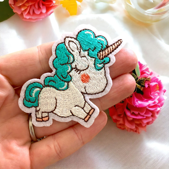 Dreamy Turquoise Unicorn 7.5cm Embroidered Iron-On Patch