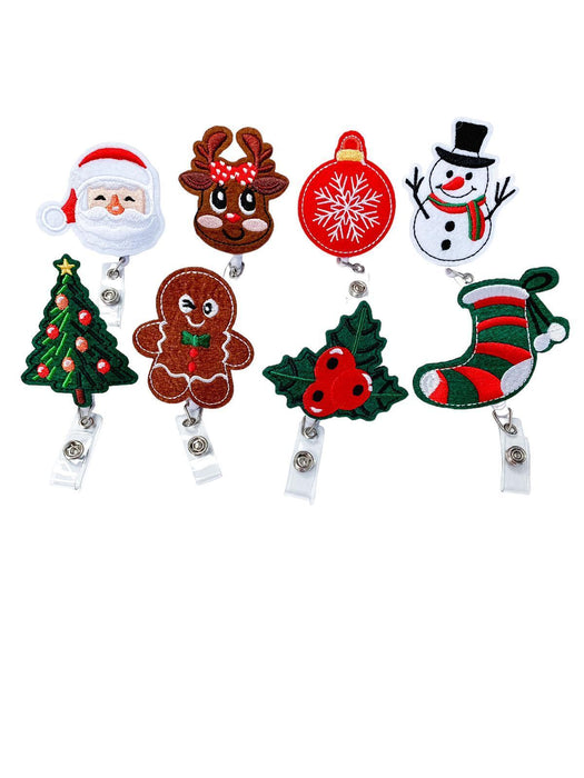 Christmas Themed Embroidered Retractable Pass Holders