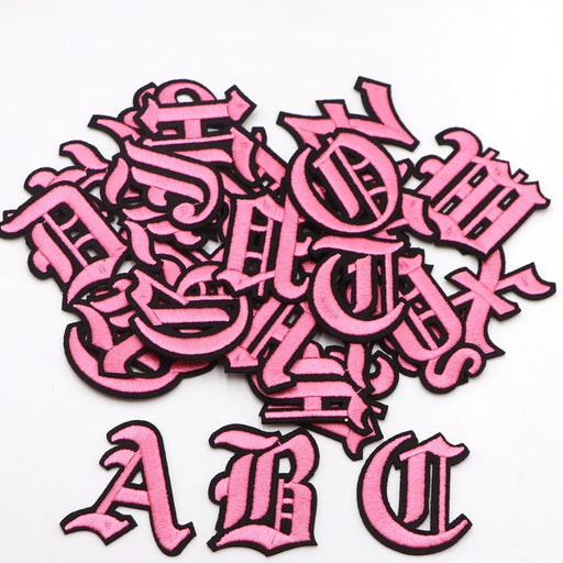 Old English Pink Embroidered 5cm Iron-On Patch Letters