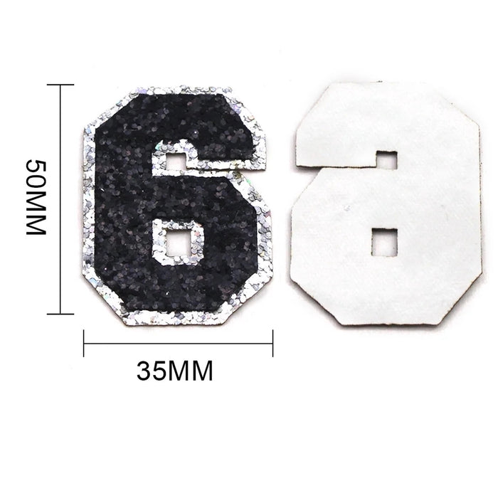 Black & Silver Sequin 5cm Iron-On Patch Number 6