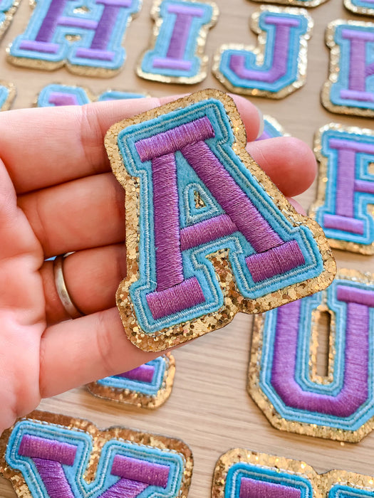 Purple Blue Embroidered 6.2cm Iron On Patch Letter A