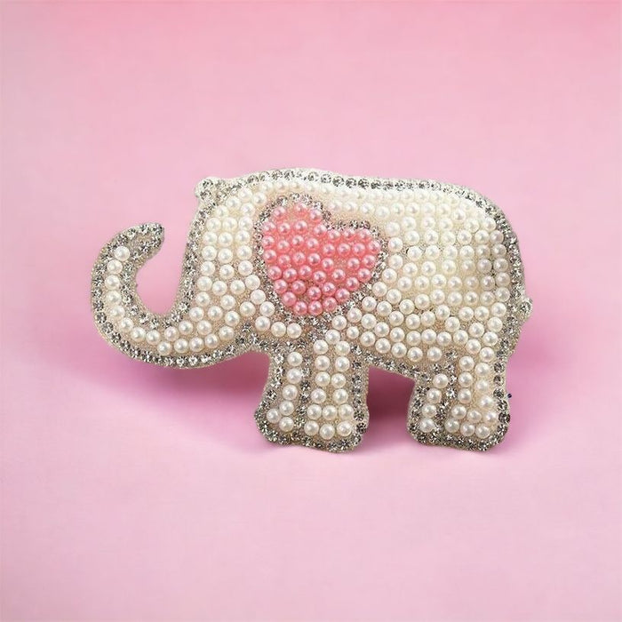 Pearl Rhinestone Elephant 8.8cm Iron-On Patches