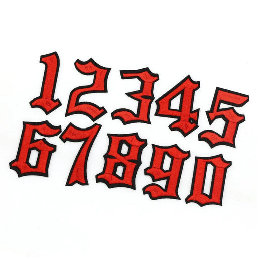 Red Old English Embroidered 5cm Iron On Patch Numbers