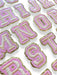 Pink Gold Trim Embroidered 6.2cm Iron On Patch Letters