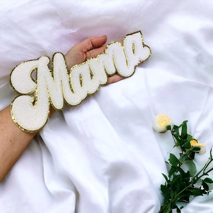 Mama 27cm x 11cm Gold Trim Chenille Iron-On Patch