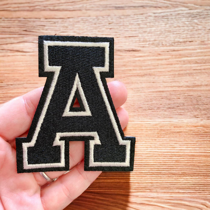 Black Varsity 7.9cm Iron-On Patch Letter A