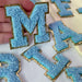 Blue Chenille Gold Trim 8cm Iron-On Patch Letter M