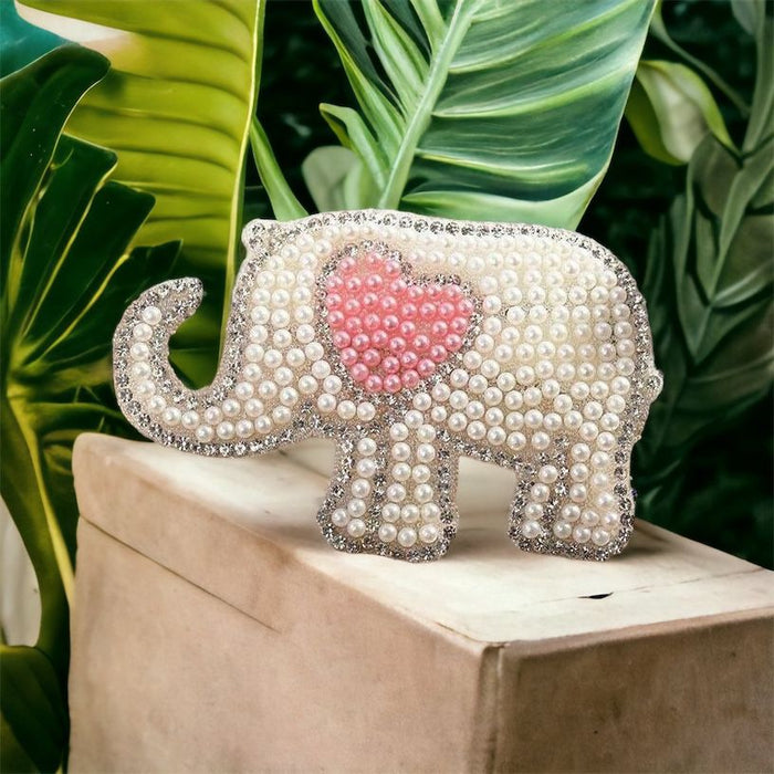 Pearl Rhinestone Elephant 8.8cm Iron-On Patches