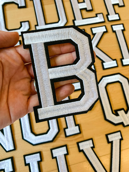 Large Varsity White 9.8cm Iron-On Patch Letter B