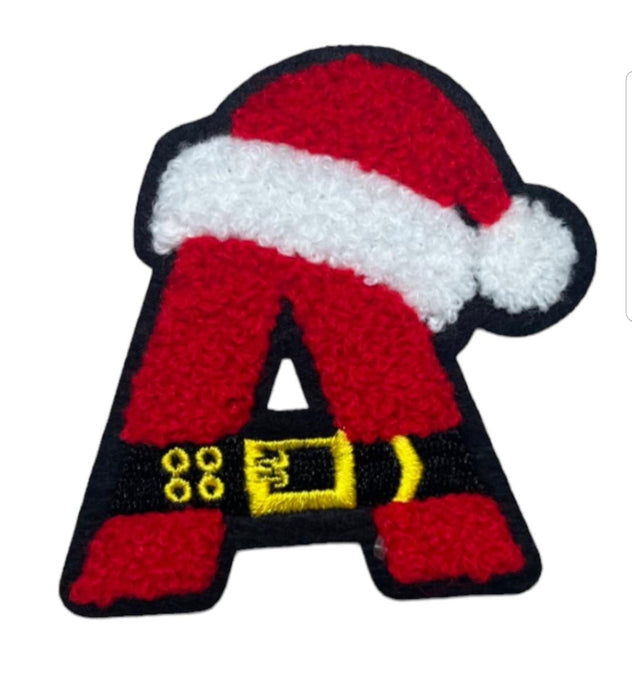 Christmas Santa Hat Chenille 7.5cm Iron On Patch Letter A