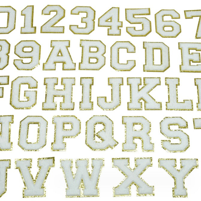 White Chenille Varsity Style 11.4cm Iron-On Patch Numbers and Letters