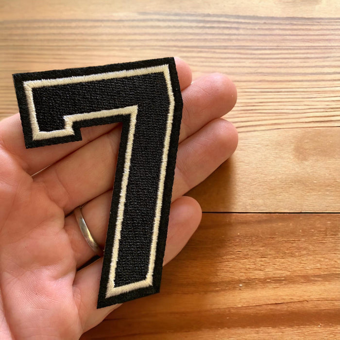 Black Varsity 7.9cm Iron-On Patch Number 7