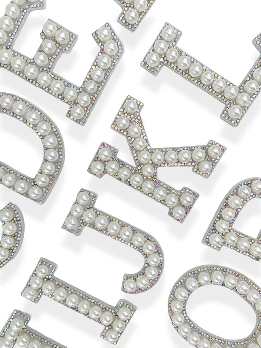 White Pearl AB Rhinestone 6.7cm Iron On Patch Letters