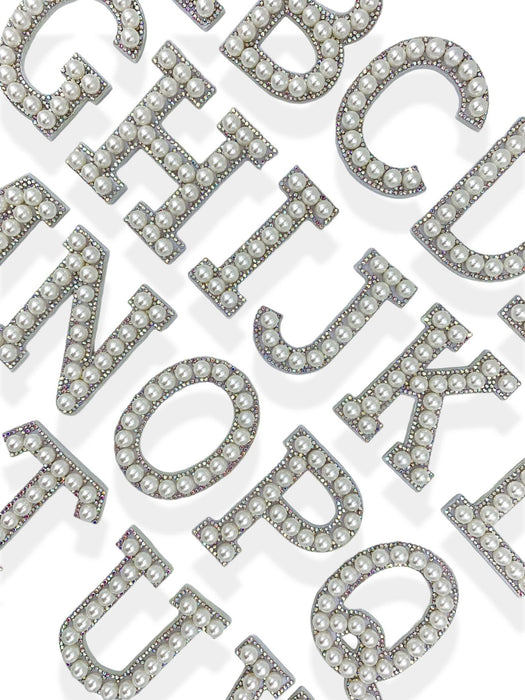 White Pearl AB Rhinestone 6.7cm Iron On Patch Letters