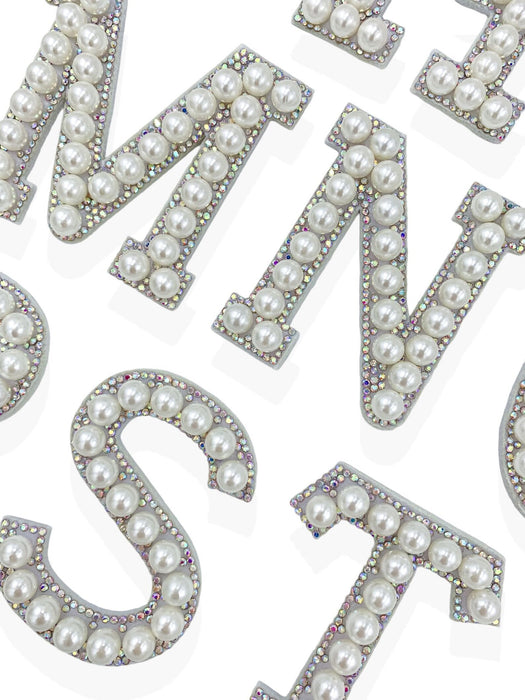 White Pearl AB Rhinestone 6.7cm Iron On Patch Letters