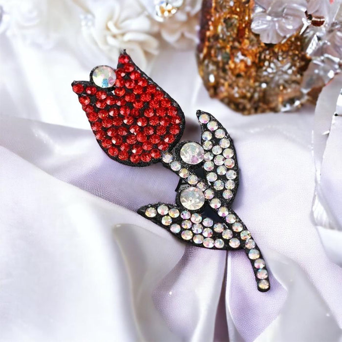 Red Rose Flower Rhinestone 5.6cm Iron On Patches