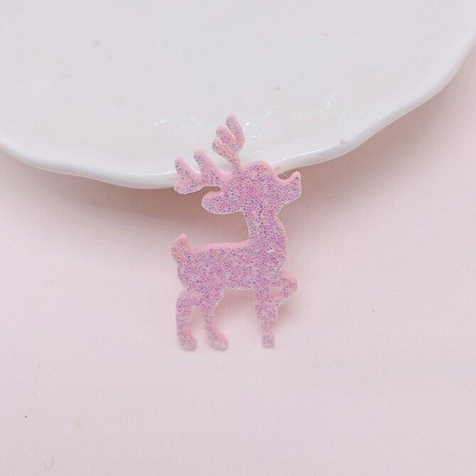 3x Reindeer Glitter Pink coloured 3.5cm Sew On / Glue On Patches