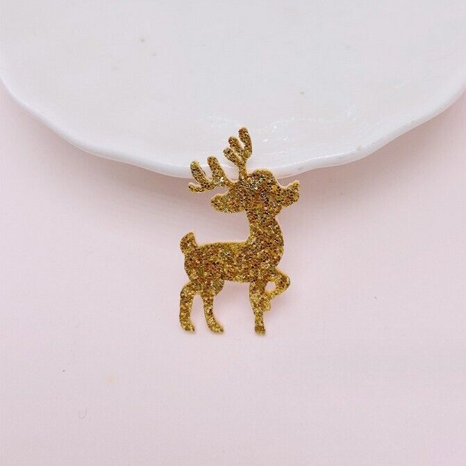 1x Reindeer Glitter Golden coloured 3.5cm Sew On / Glue On Patches