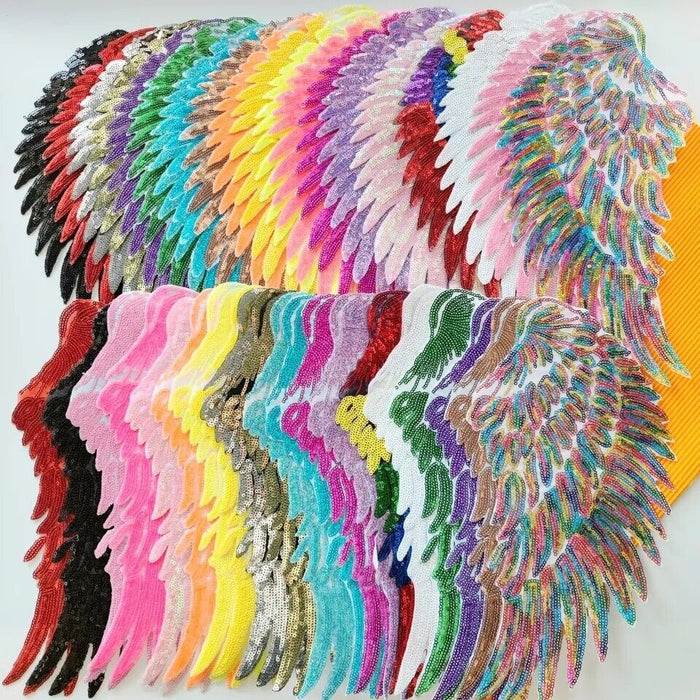 Large 33cm Medium Multicolored Angel Wings Sequin Iron-On Patches