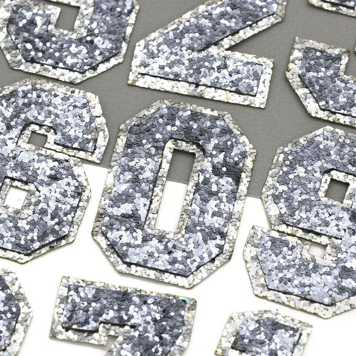 Grey Sequin 5cm Iron-On Patch Numbers