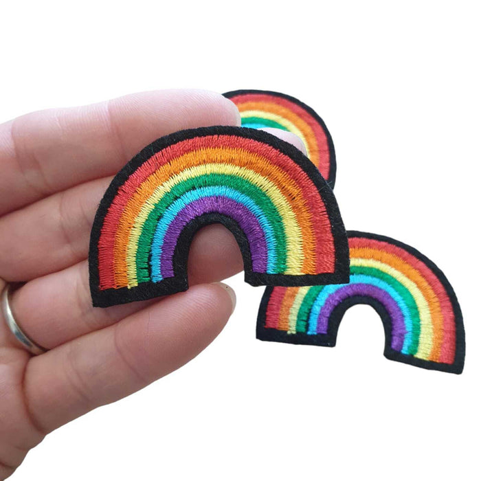 Set of 3 Rainbow Embroidered Iron on / Sew on Patch Patches