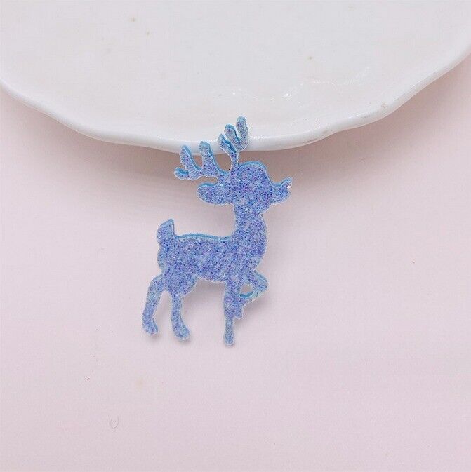 1x Reindeer Glitter Blue coloured 3.5cm Sew On / Glue On Patches