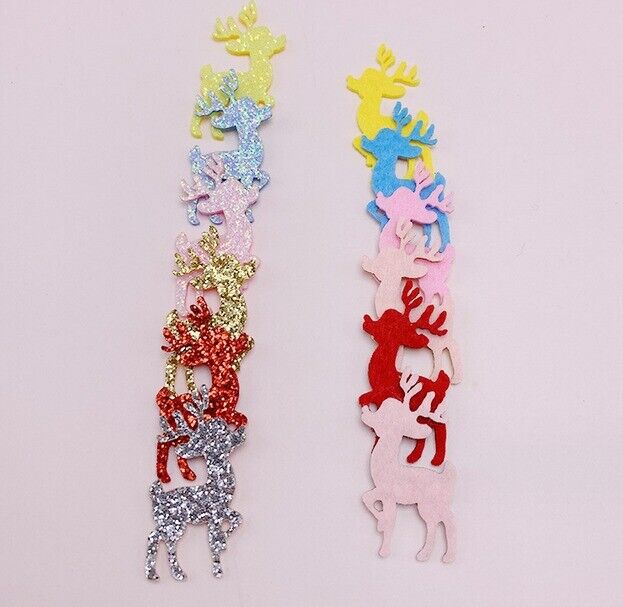 3x Reindeer Glitter Multicoloured 3.5cm Sew On / Glue On Patches